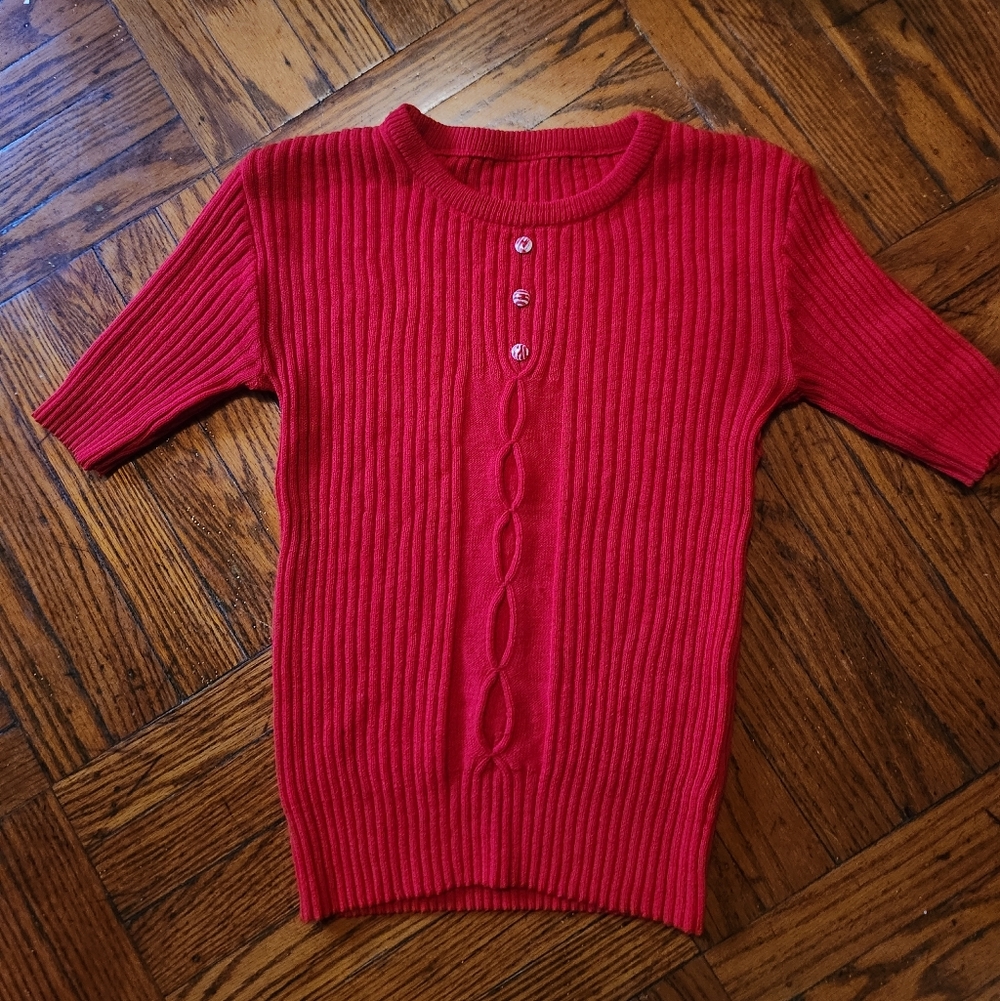 Vintage Red Short Sleeve Sweater